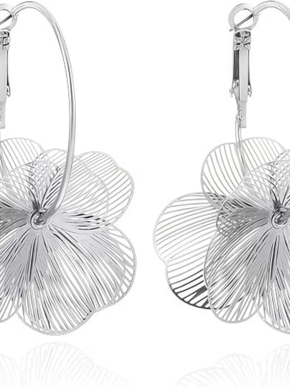 Gold Silver Flower Dangle Earrings for Women - Picture 5 of 7